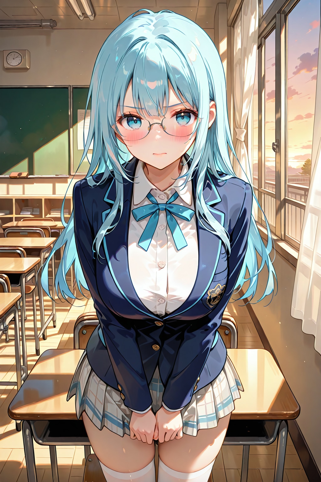 青髪(制服) 2 | の人気AIイラスト・グラビア