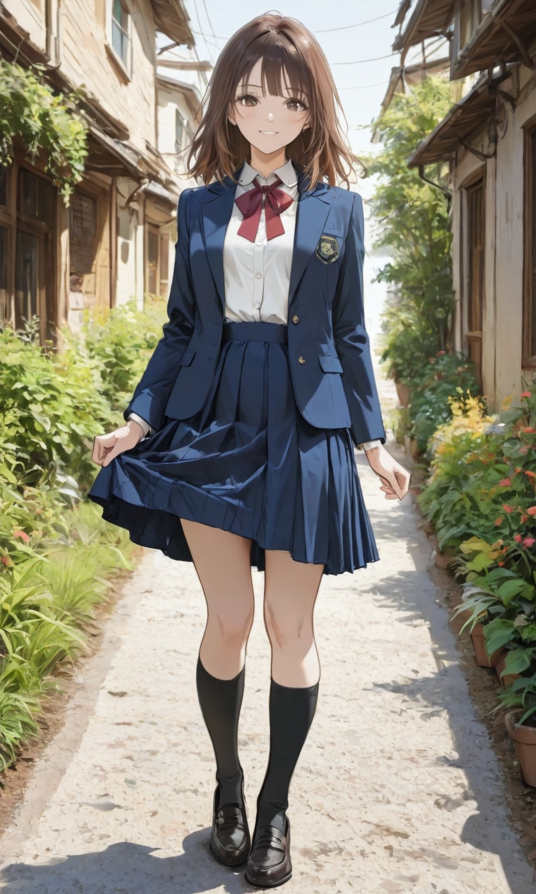 スカートの裾を掴む女子高生 | の人気AIイラスト・グラビア