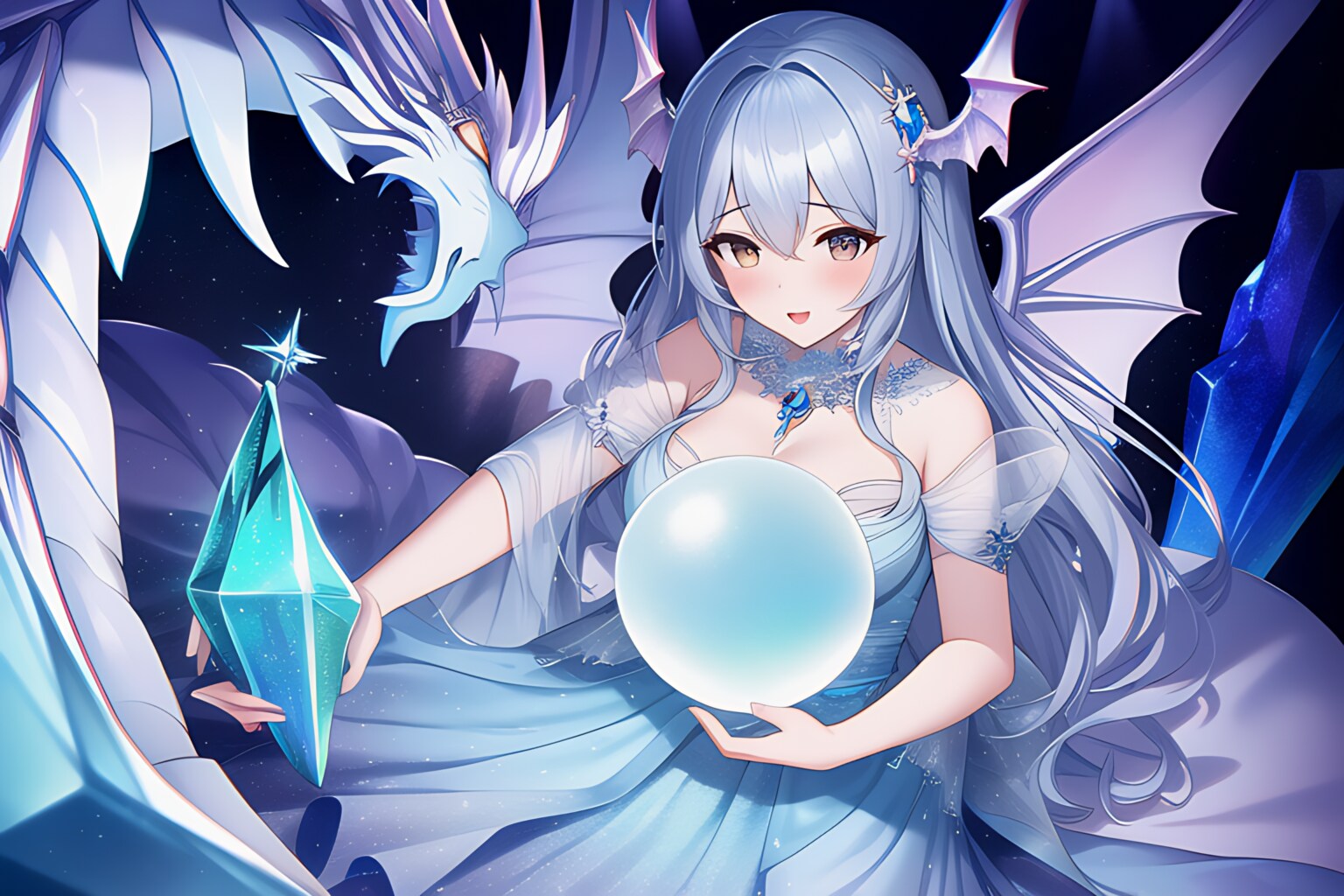 女の子と水晶とドラゴン
