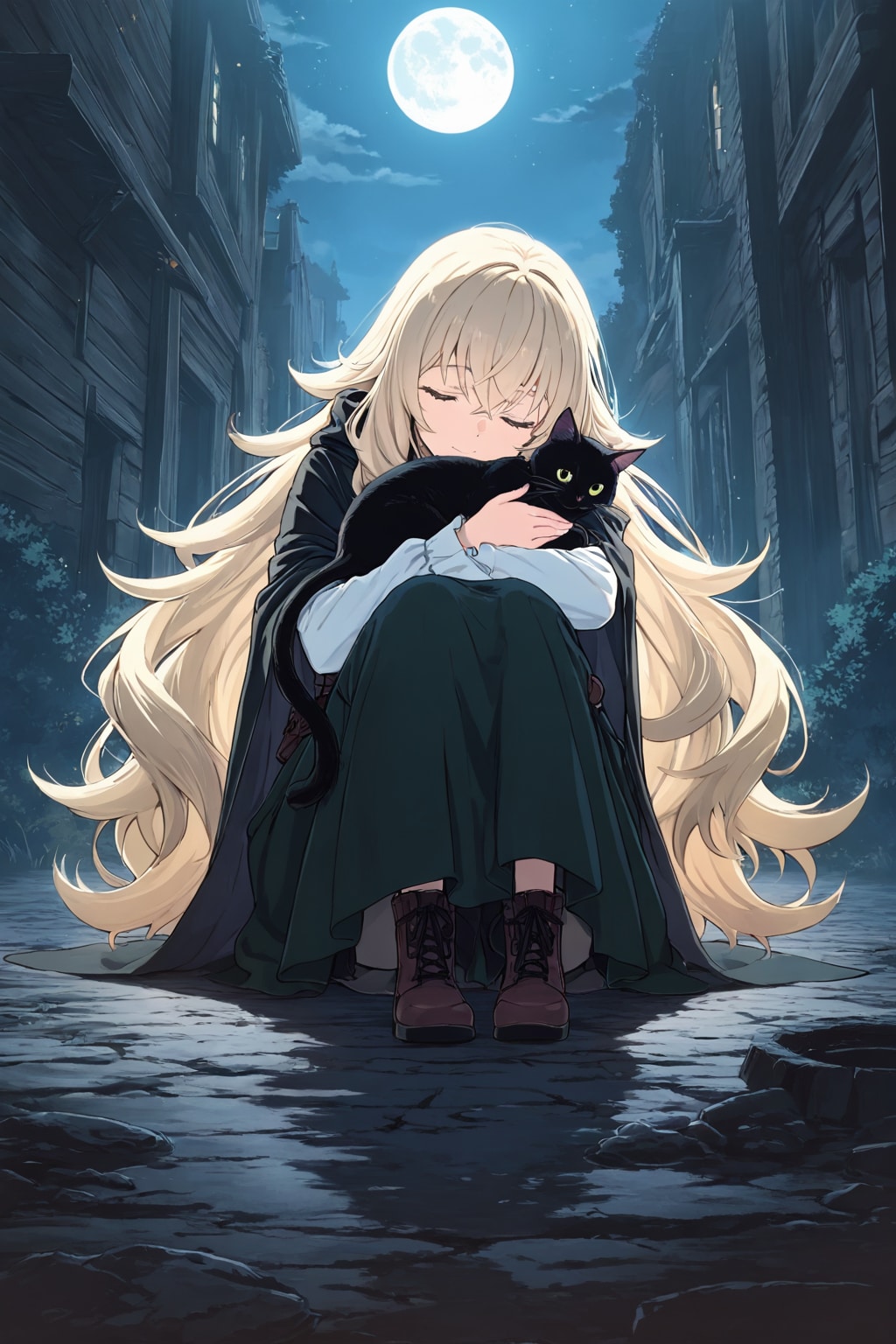 月夜に黒猫と