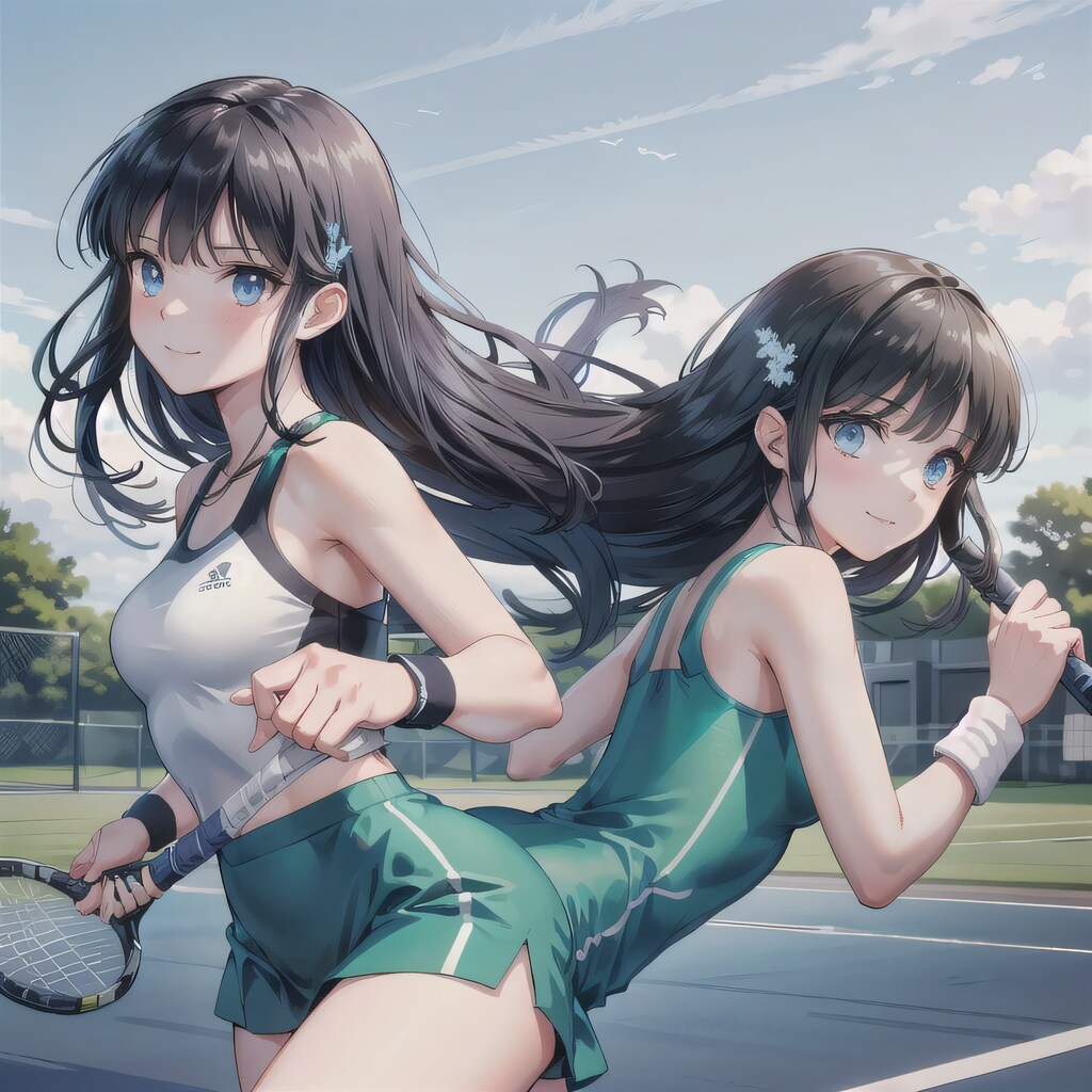 黒髪ロングでテニスウェアの少女２８