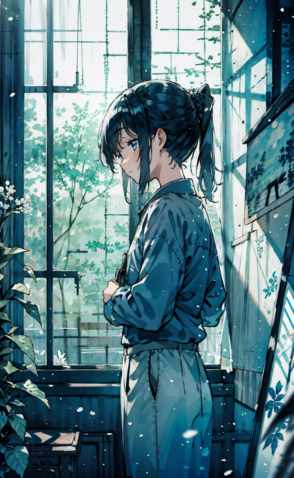 窓際に立つ少年