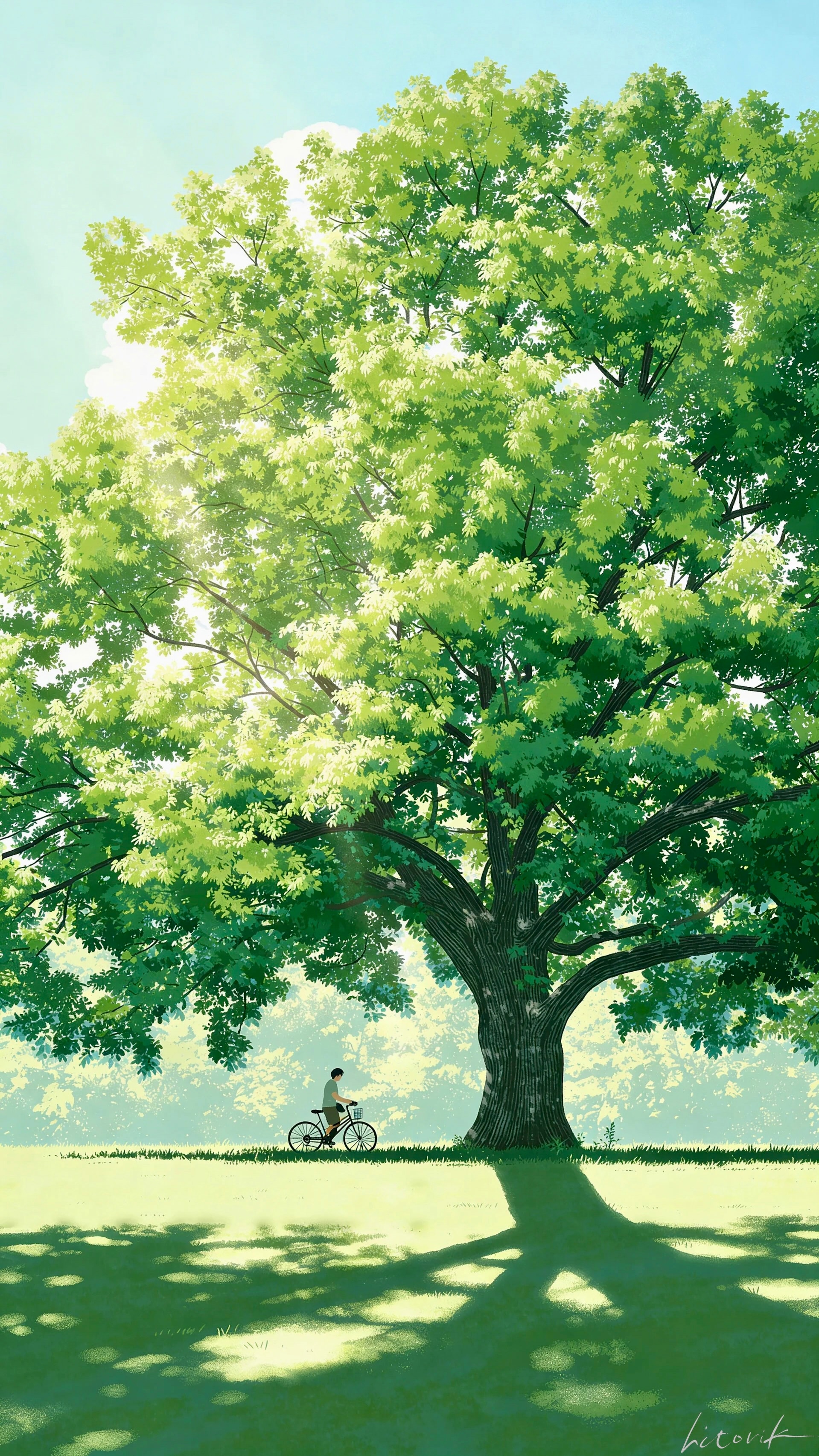 木漏れ日の中のサイクリング／スマホ壁紙アーカイブ | の人気AIイラスト・グラビア
