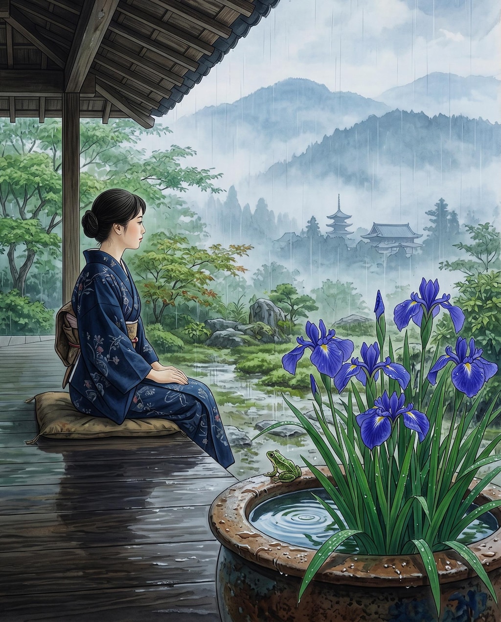 花菖蒲と蛙