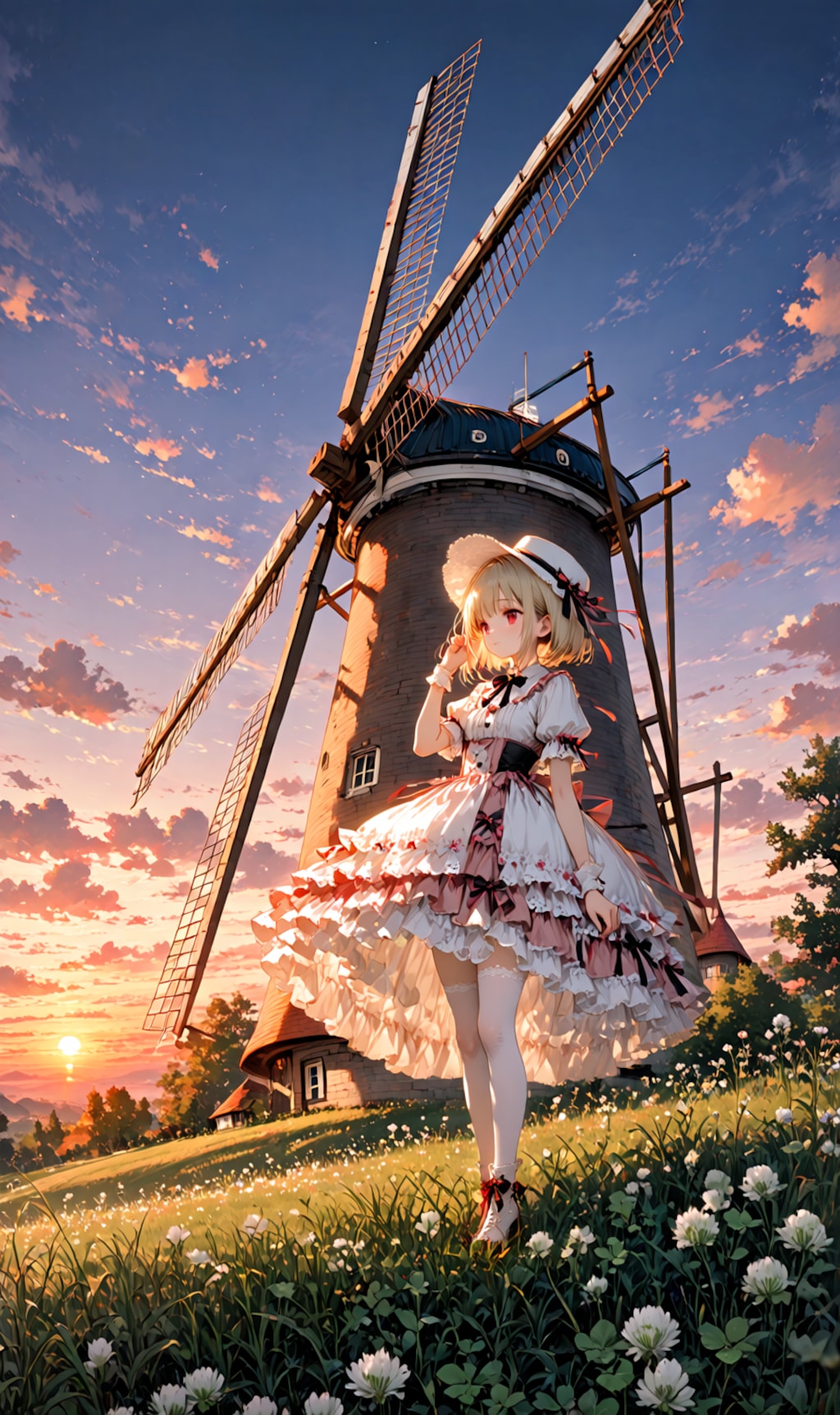 夕暮れの風車