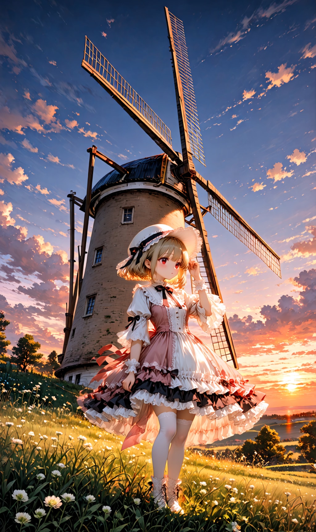 夕暮れの風車