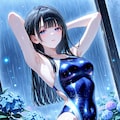 幸薄そうな競泳水着お清楚美少女・・雨濡れセクシー？ポーズ💕 2枚目