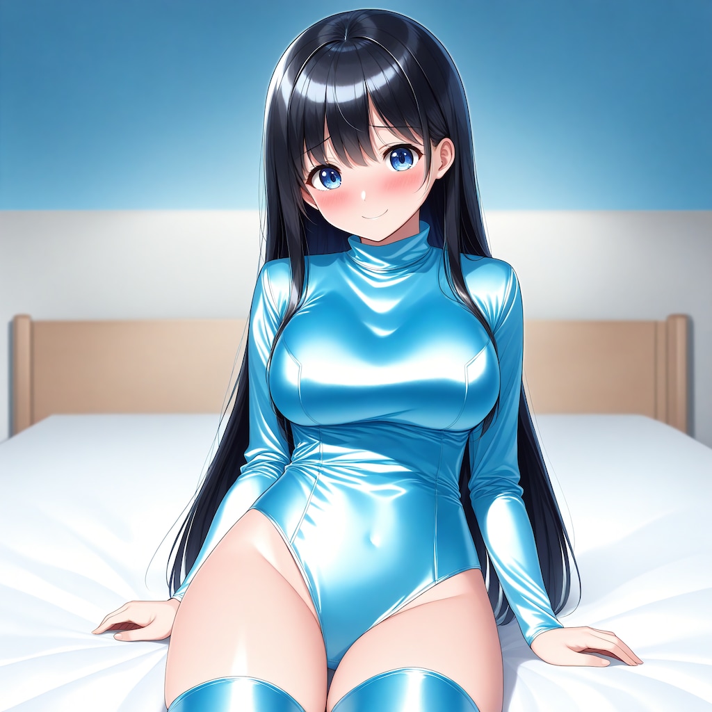 空色サテンレオタードサイハイソックス