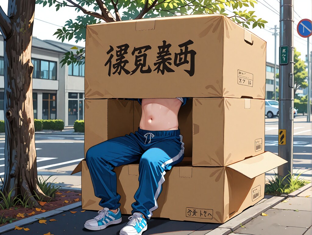 （失敗作）段ボールでへそ出し+目隠しで・・・