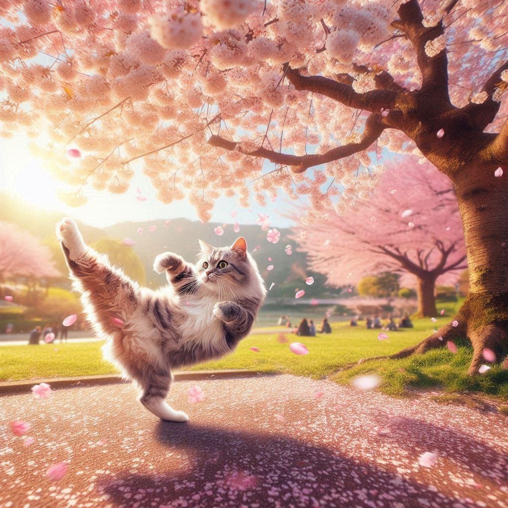 花見会場で踊る猫