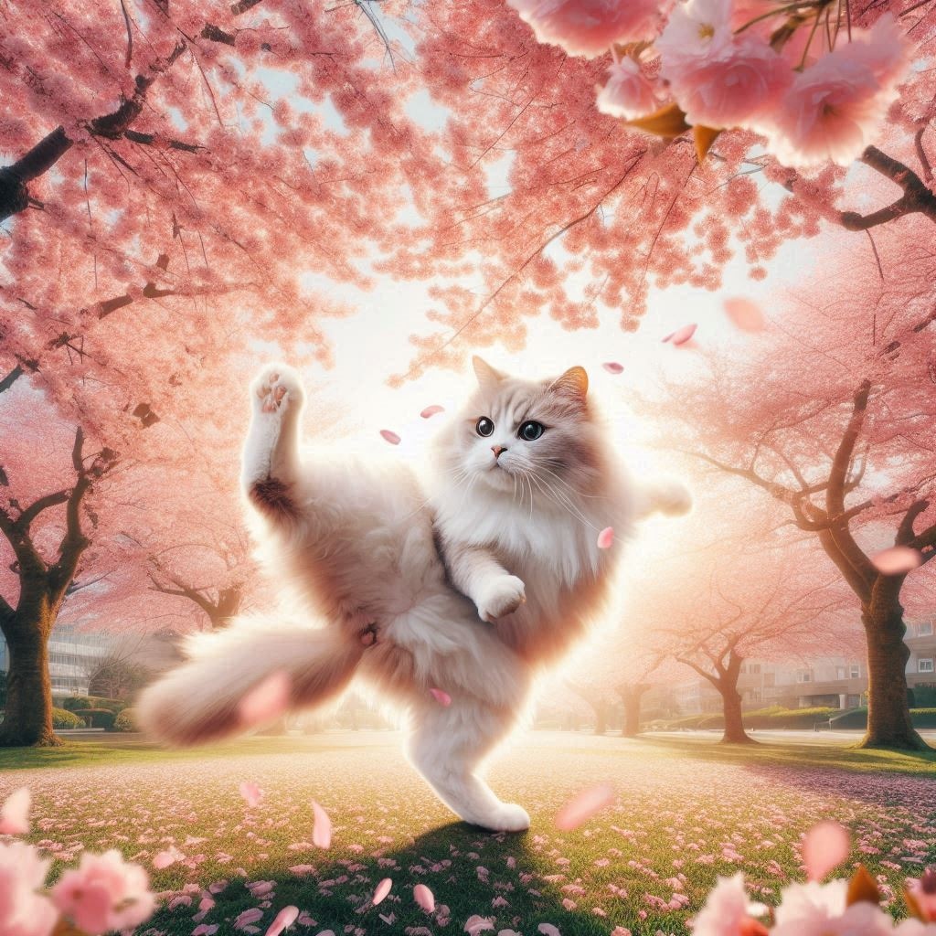 花見会場で踊る猫