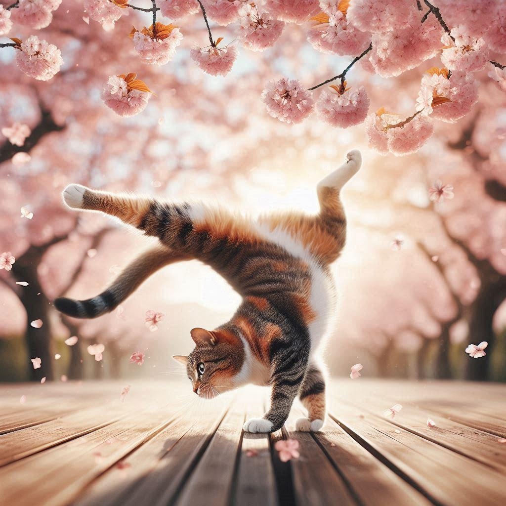 花見会場で踊る猫