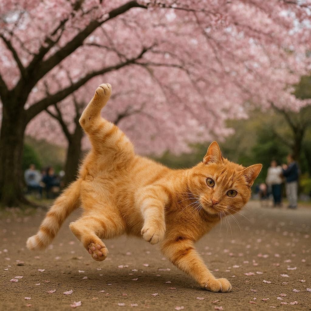 花見会場で踊る猫