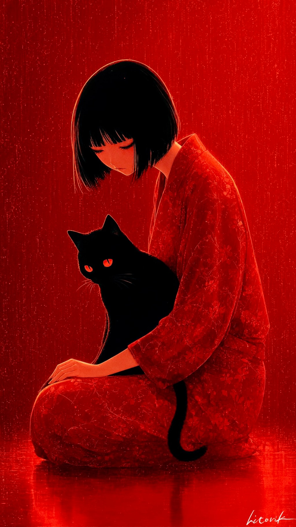 紅の夜と黒猫／スマホ壁紙アーカイブ