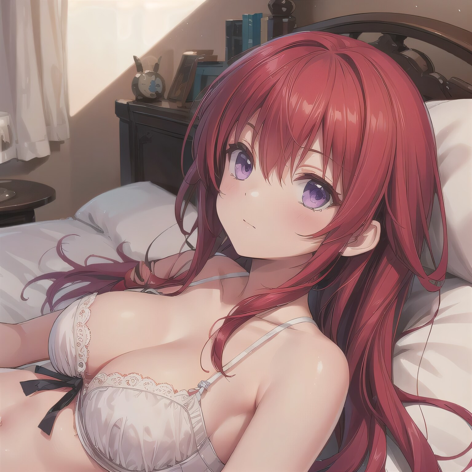 赤髪ロングで下着の少女