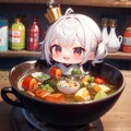 王冠を被ってコンソメスープ？を楽しんでいるちびちゃん 2枚目