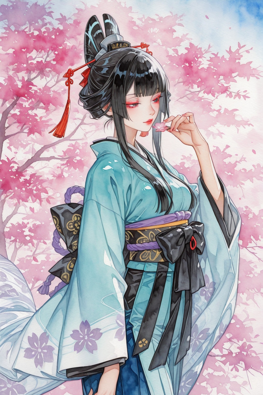 「日本の着物美人」の水彩画 | の人気AIイラスト・グラビア