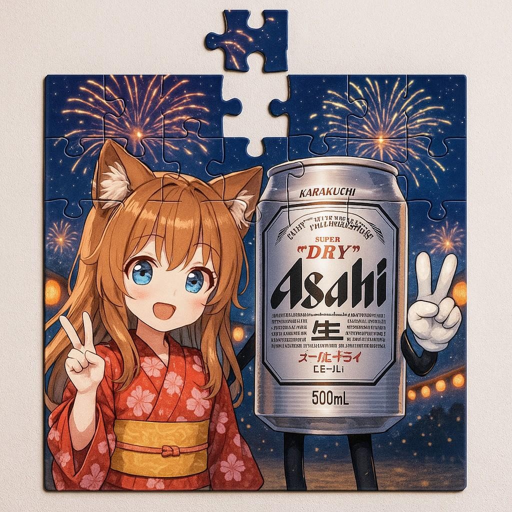 ピースなビール缶と小さな女の子