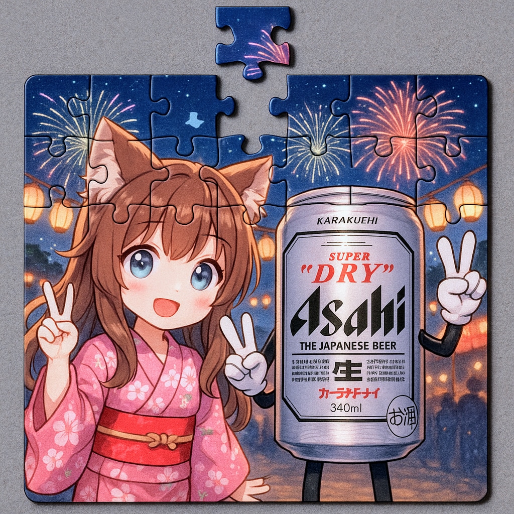 ピースなビール缶と小さな女の子