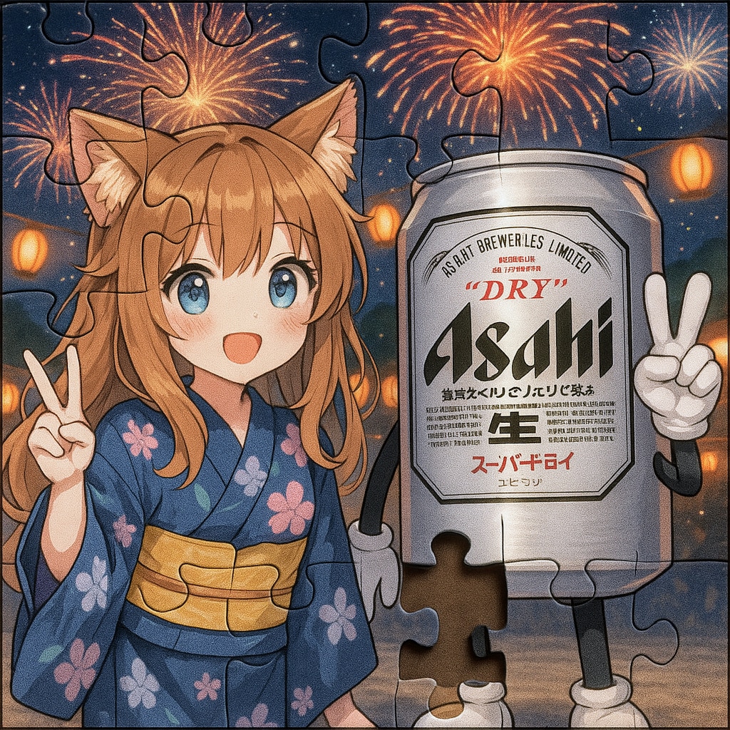ピースなビール缶と小さな女の子