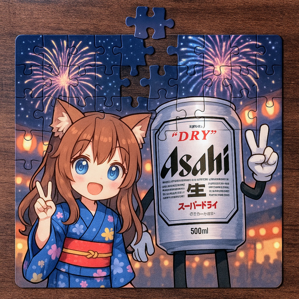 ピースなビール缶と小さな女の子