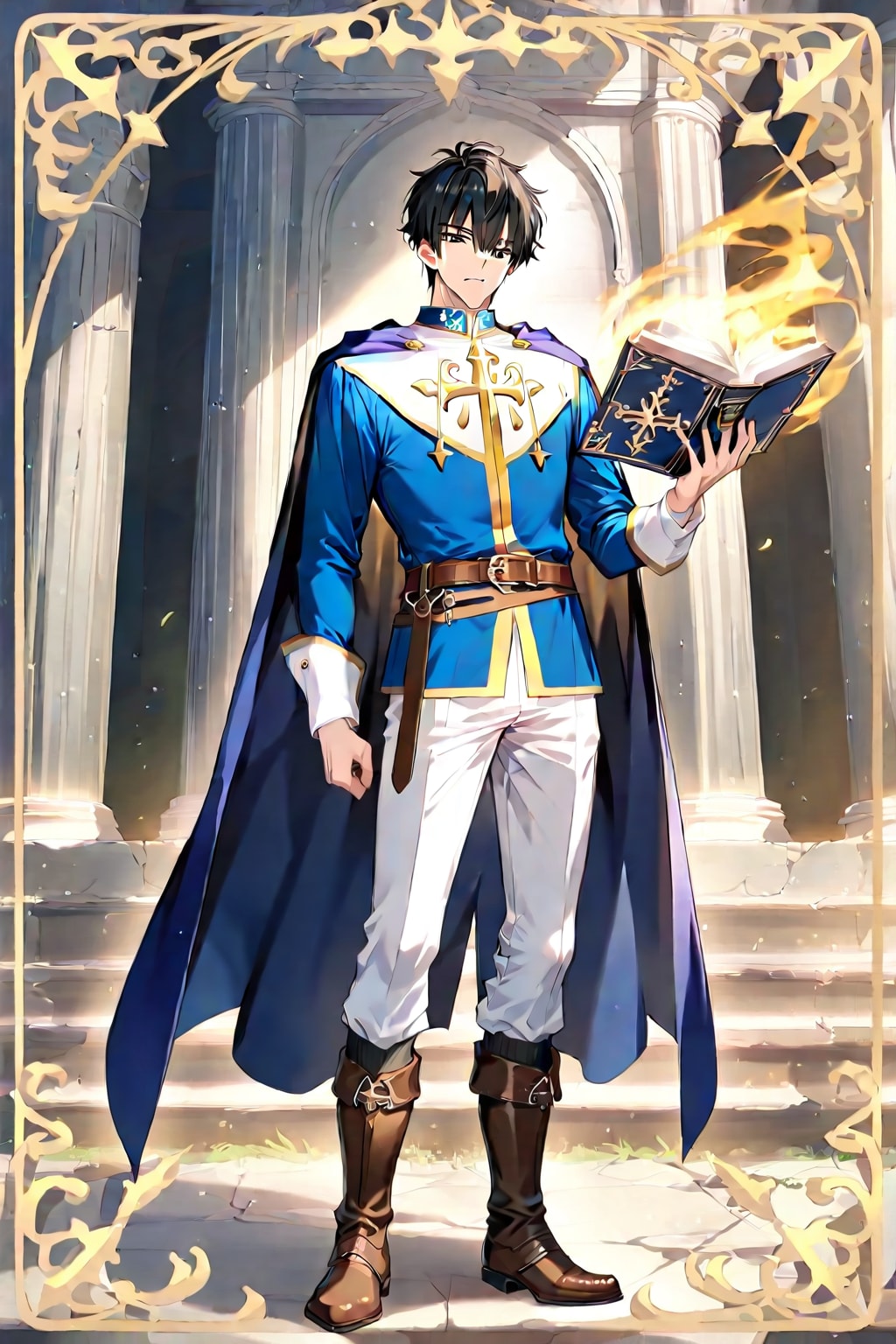 幻想的な古代遺跡の前、大柄な男性魔導士1-1-2-4-1-4-1