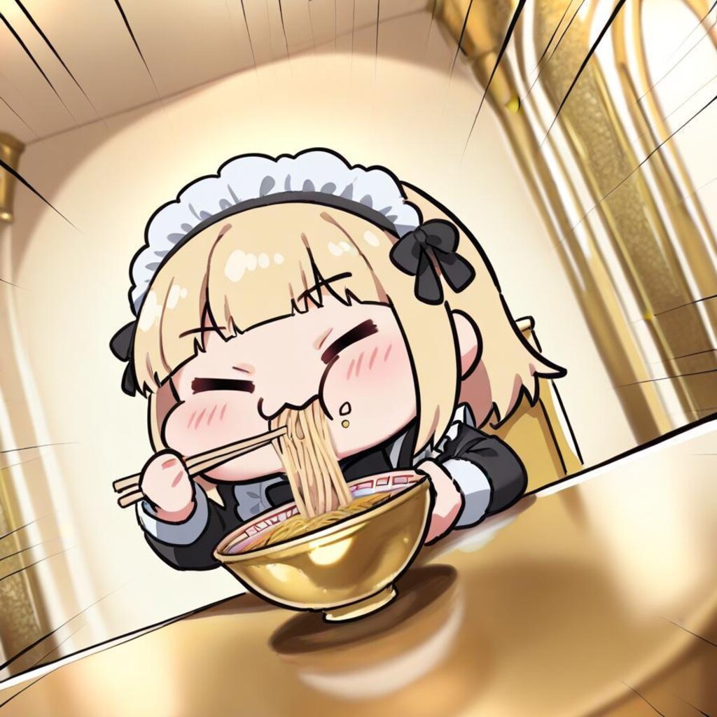 ✨目前に迫った黄金週間に備え黄金の部屋でおピッツァを食し気を高める系メイドちゃん✨