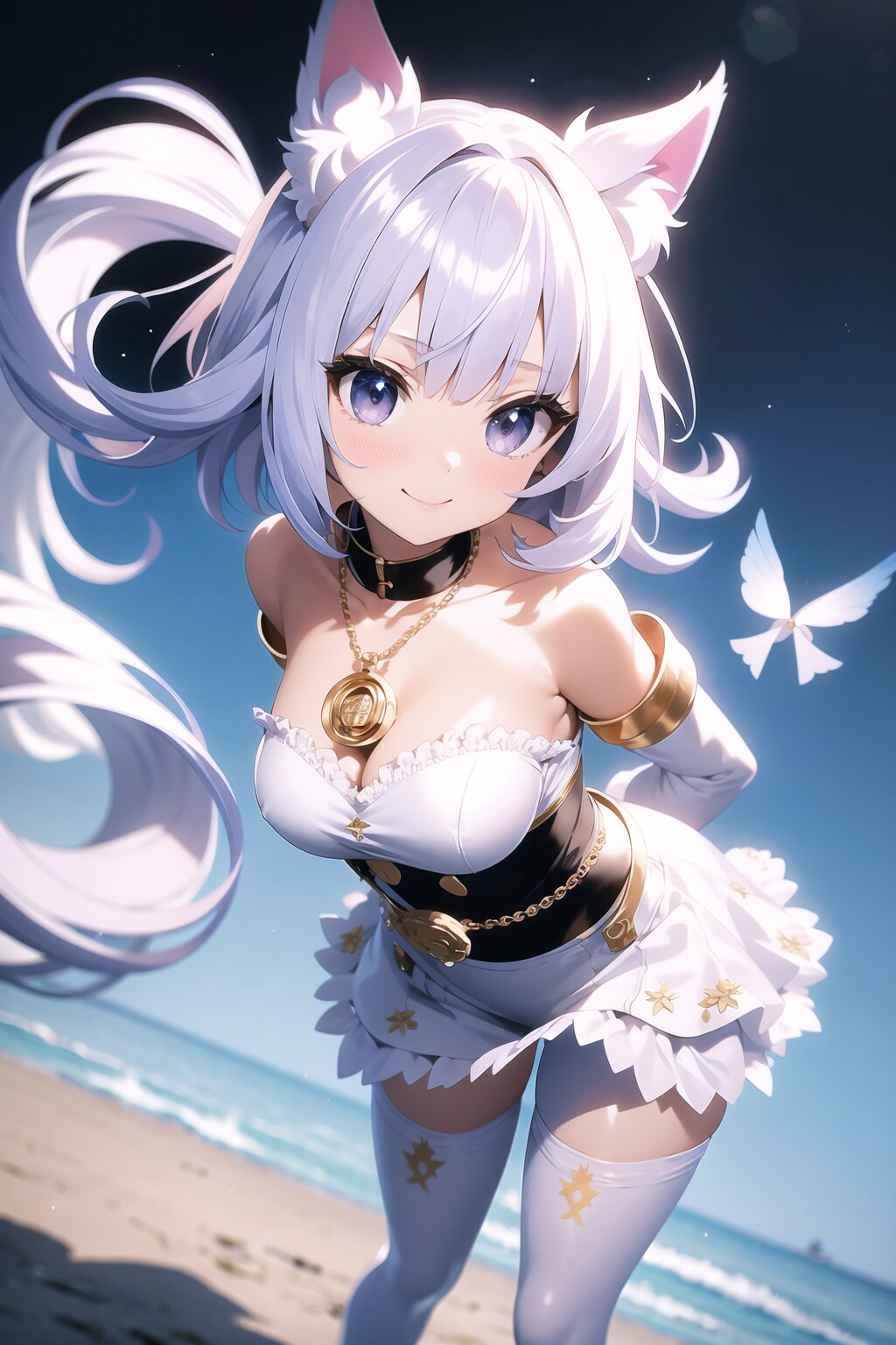 猫耳少女と海岸で