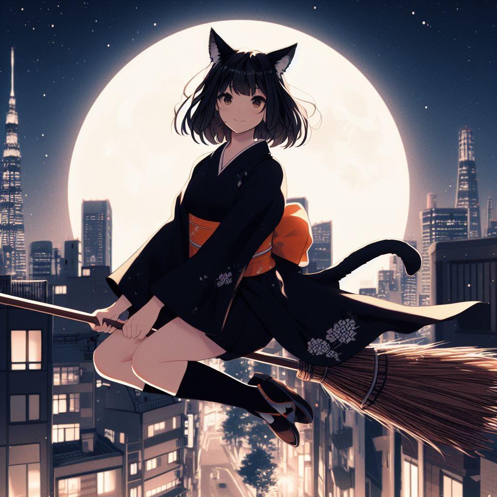 魔女っ子黒猫少女は夜を飛んで。