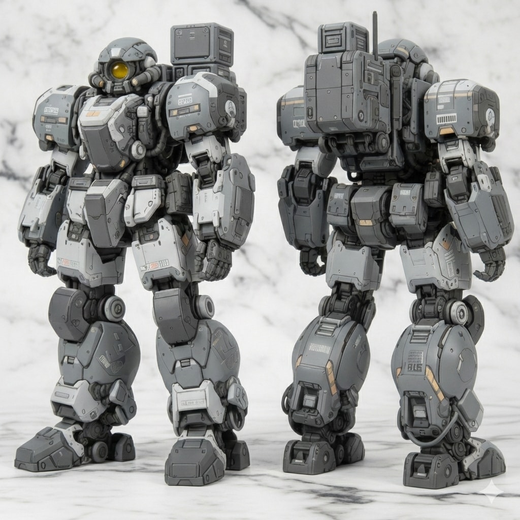 AIガチャ戦機　新ドクトリン検証実験部隊戦機（協調機指揮用電子戦強化パック装備）と無人協調戦機　立ち絵＆フィギア