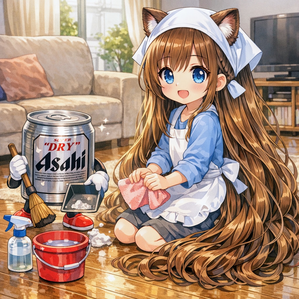 大掃除をする小さな女の子