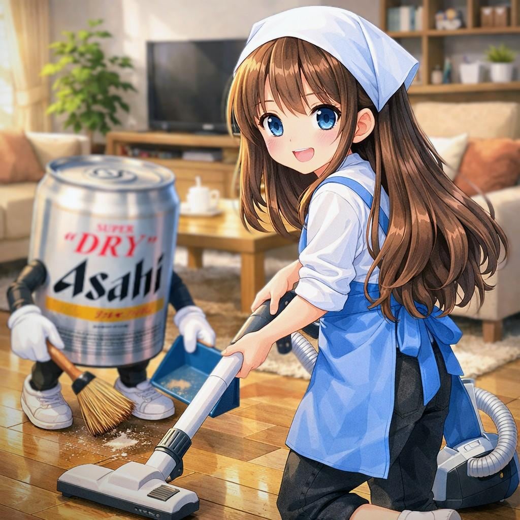 大掃除をする小さな女の子