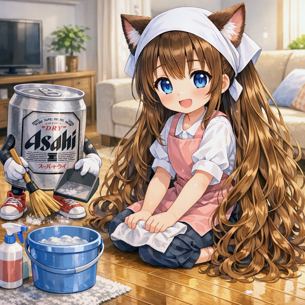 大掃除をする小さな女の子