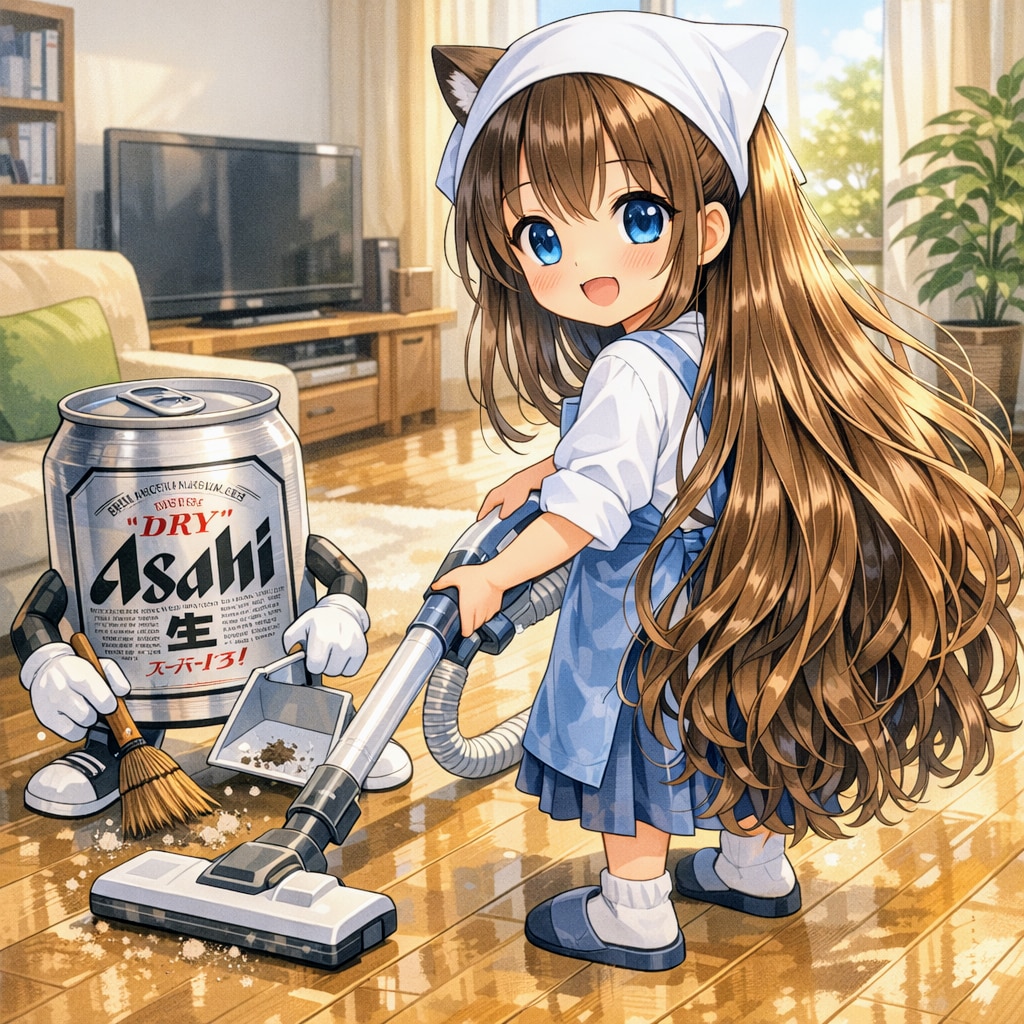 大掃除をする小さな女の子