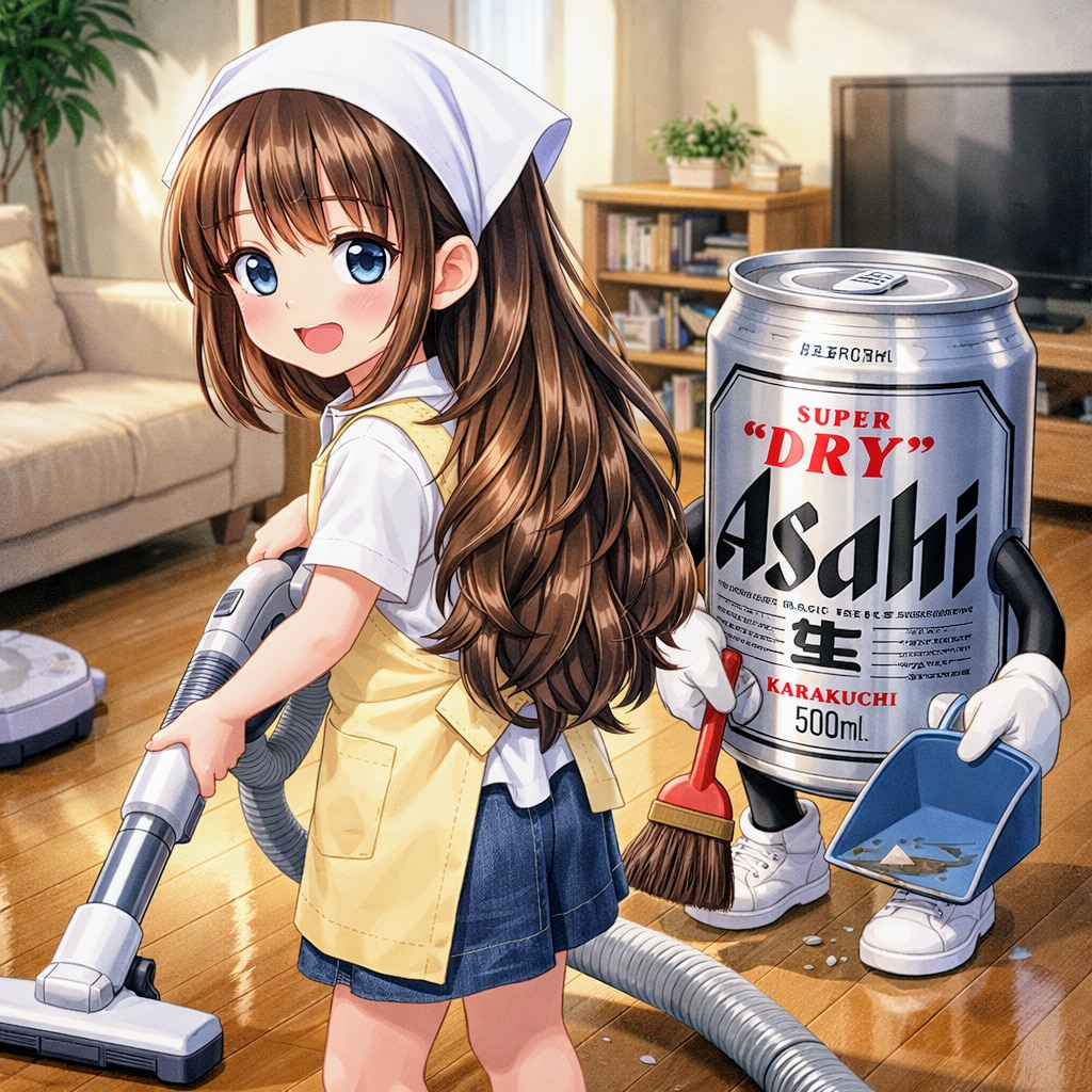 大掃除をする小さな女の子