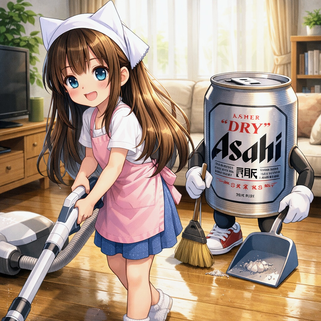 大掃除をする小さな女の子