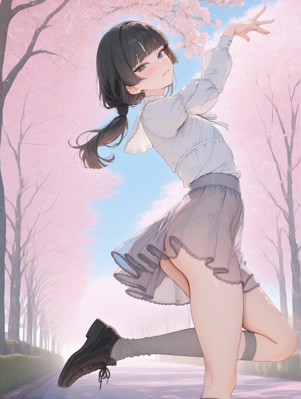 美央とサクラ_低めポニーテール