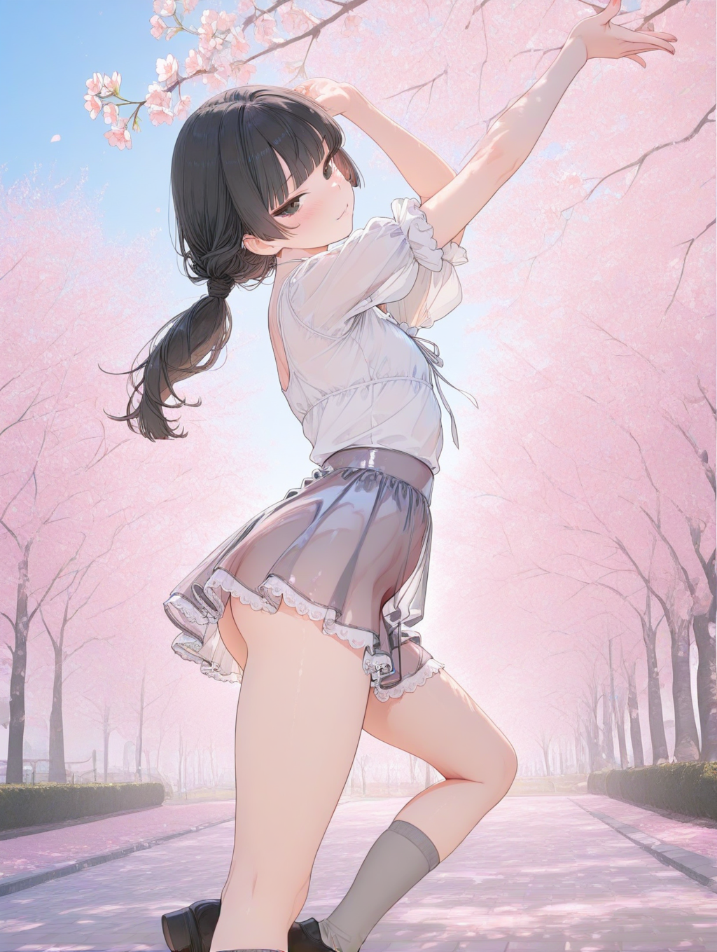 美央とサクラ_低めポニーテール