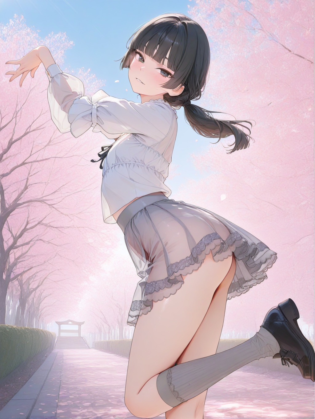 美央とサクラ_低めポニーテール