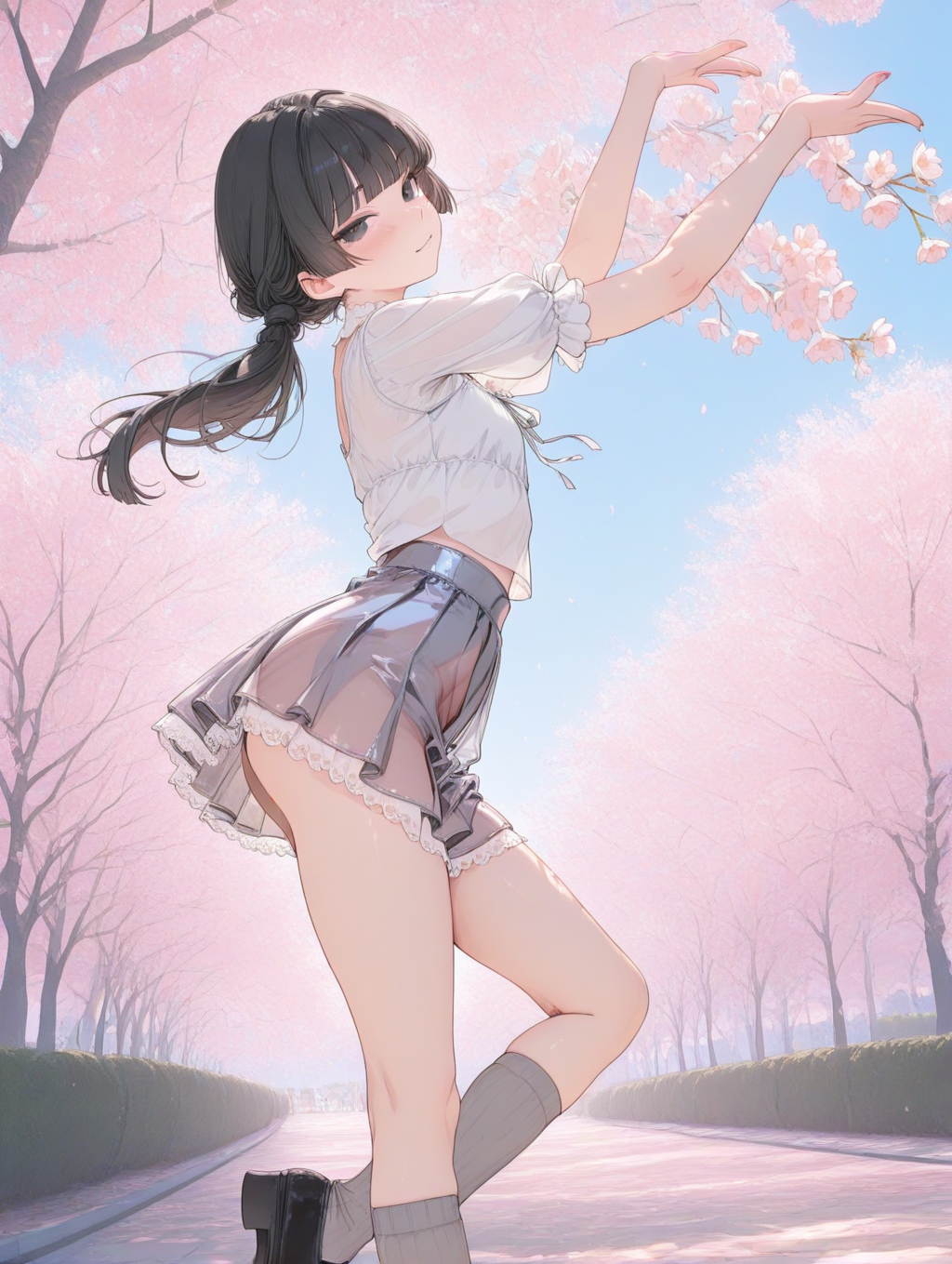 美央とサクラ_低めポニーテール