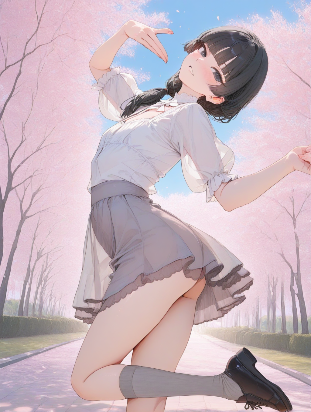 美央とサクラ_低めポニーテール