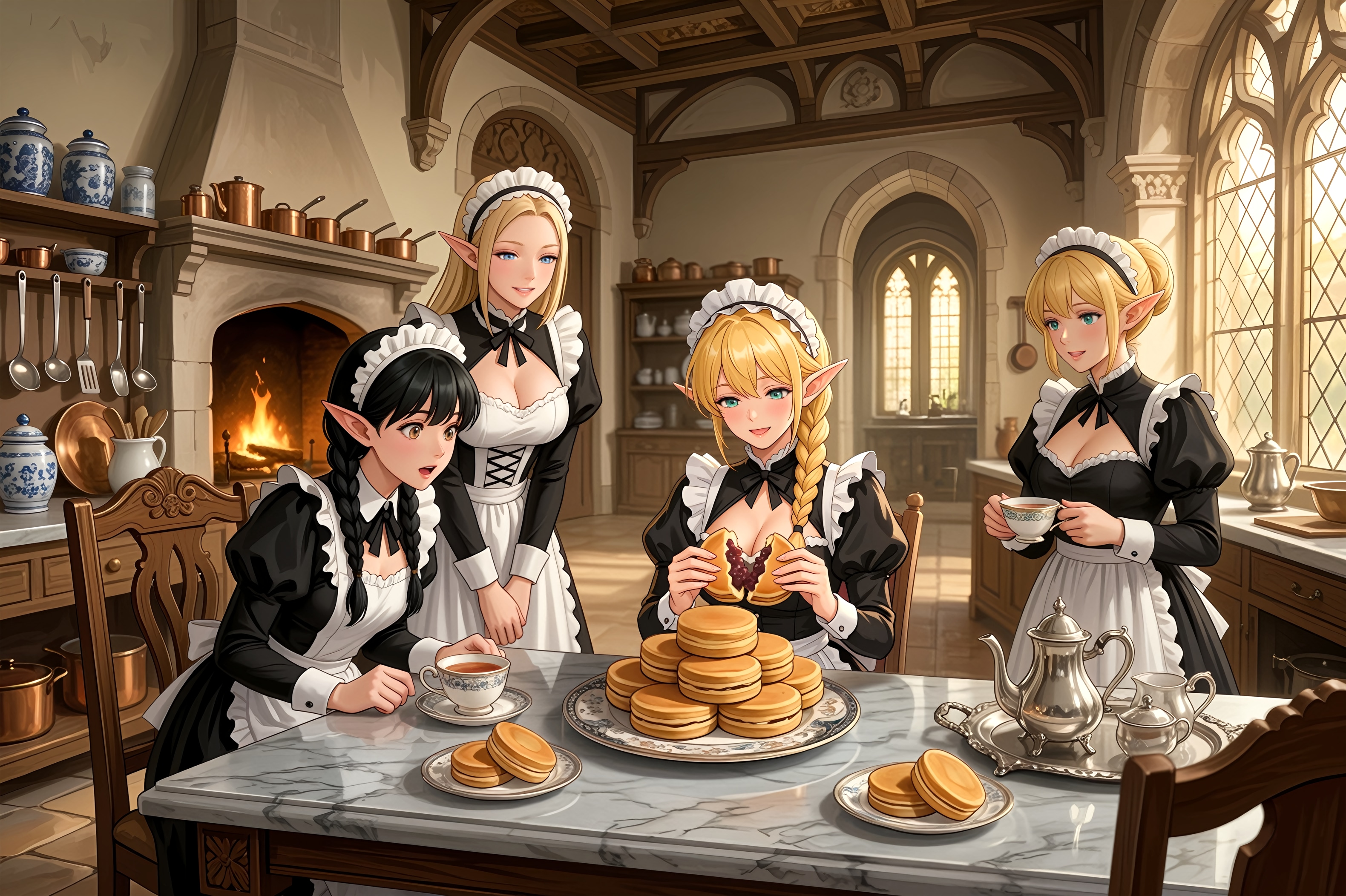東方のお客様から今川焼をいただいて興味津々なエルフメイドさん💕 #02 | の人気AIイラスト・グラビア