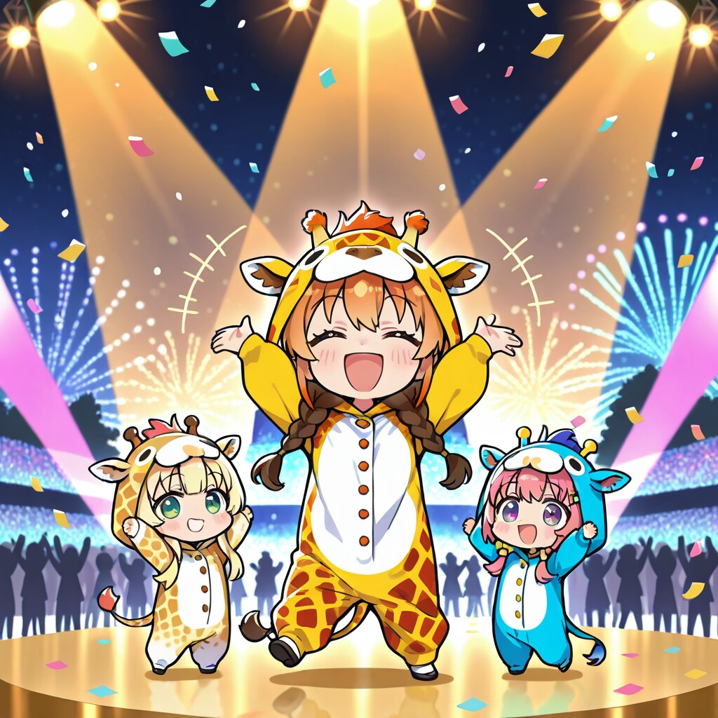 夜のお祭りとキリン着ぐるみちび子ちゃん | の人気AIイラスト・グラビア