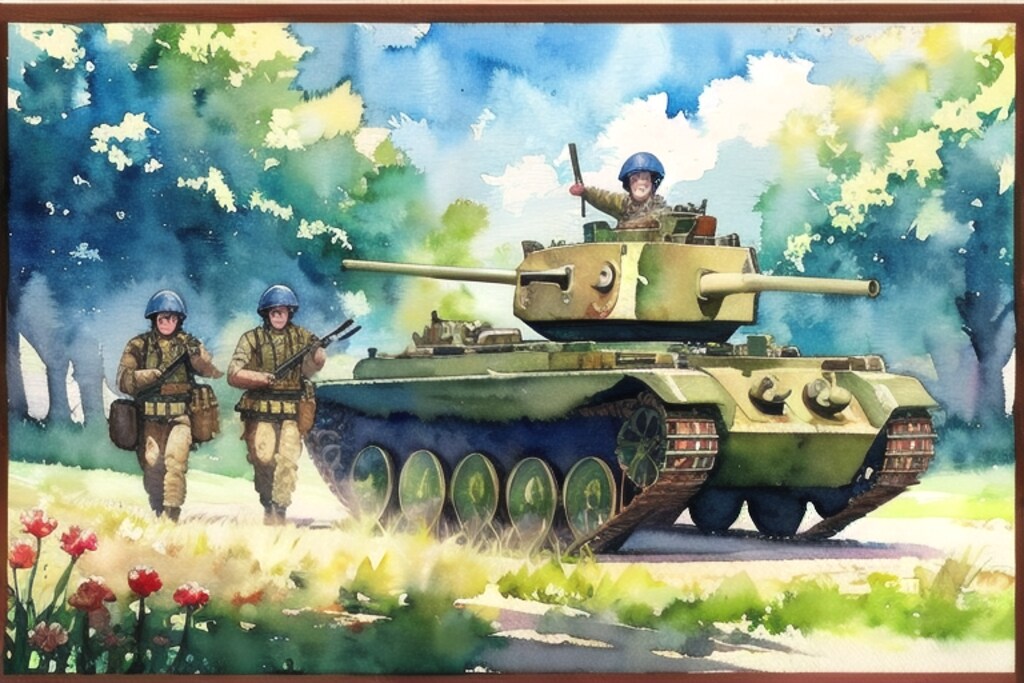 水彩で戦車の軍隊