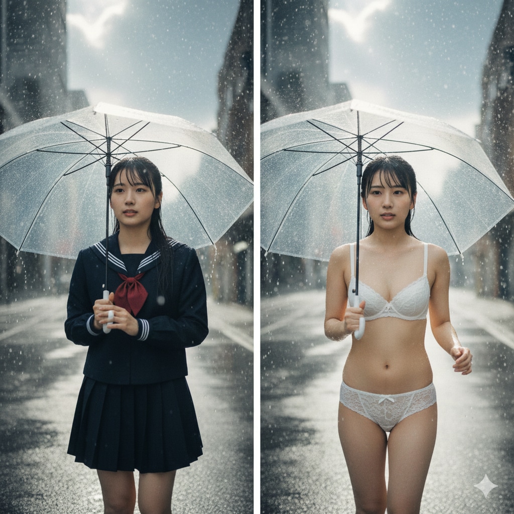 Gemini 傘とロングヘア
