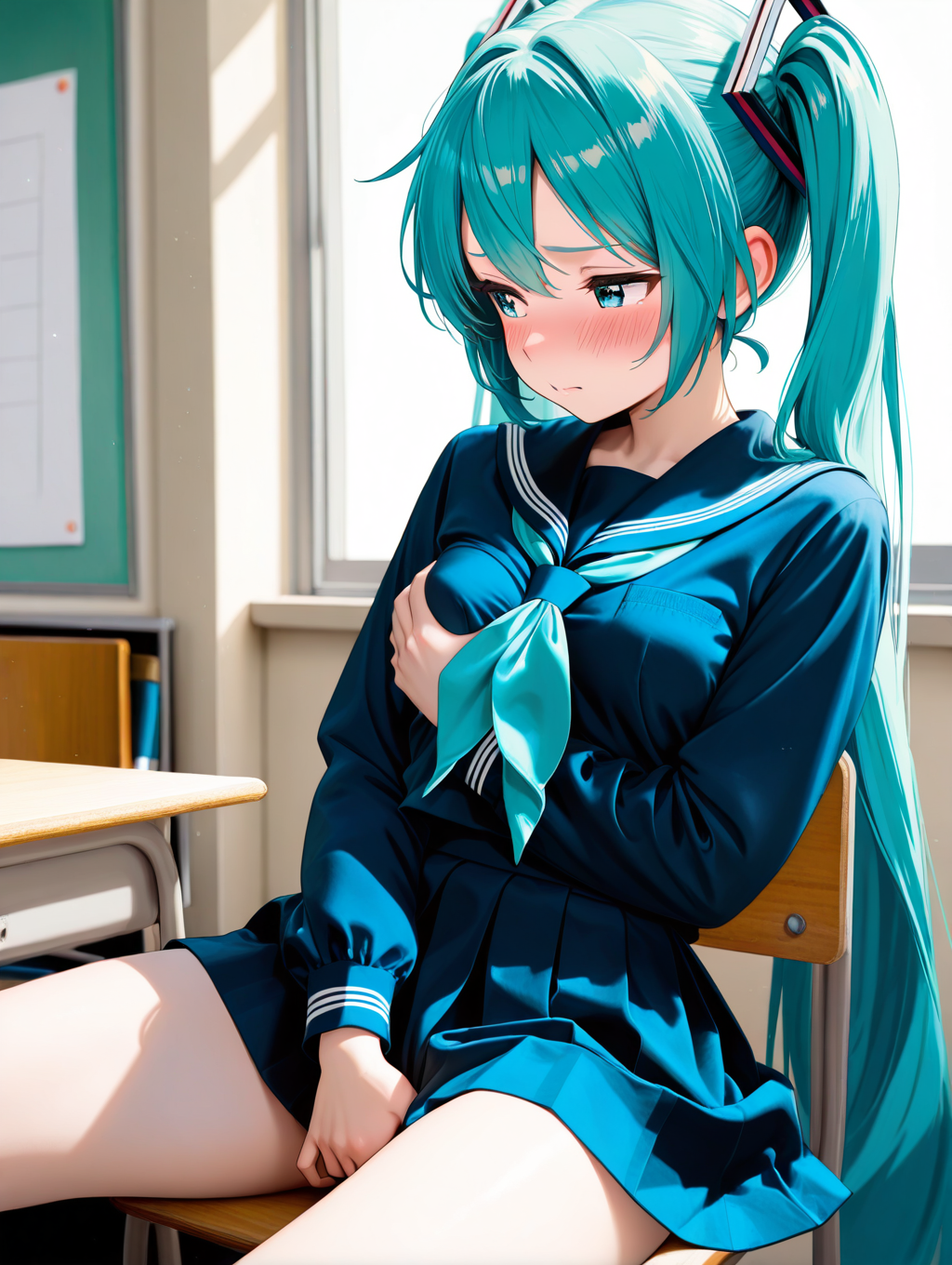 誰もいない放課後の教室でさみしくなっちゃったミクさん
