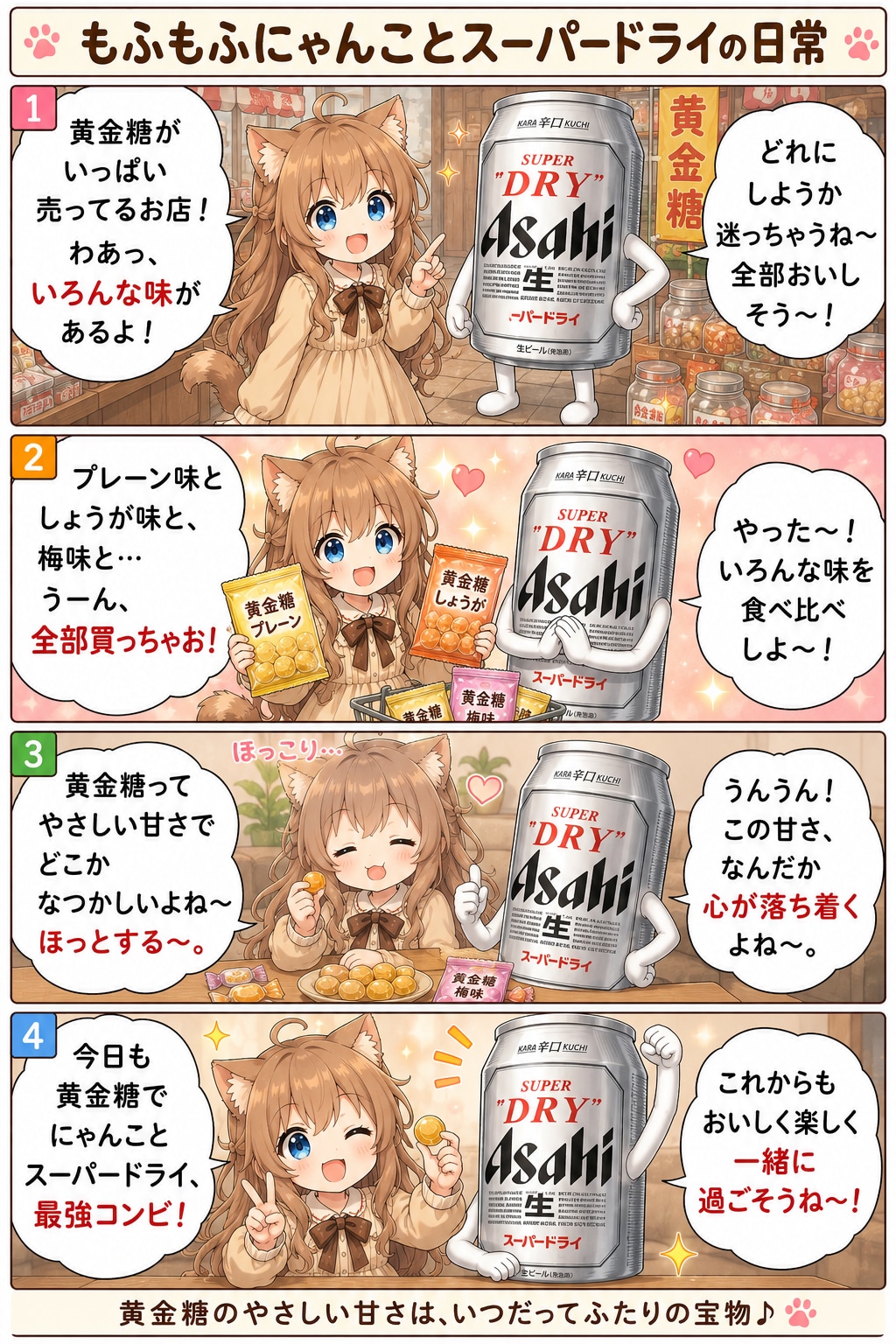 [黄金糖編]小さな女の子とスーパードライの４コマ漫画