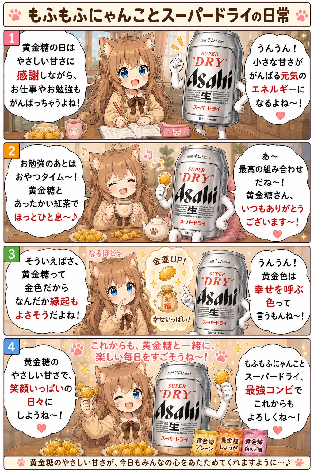 [黄金糖編]小さな女の子とスーパードライの４コマ漫画
