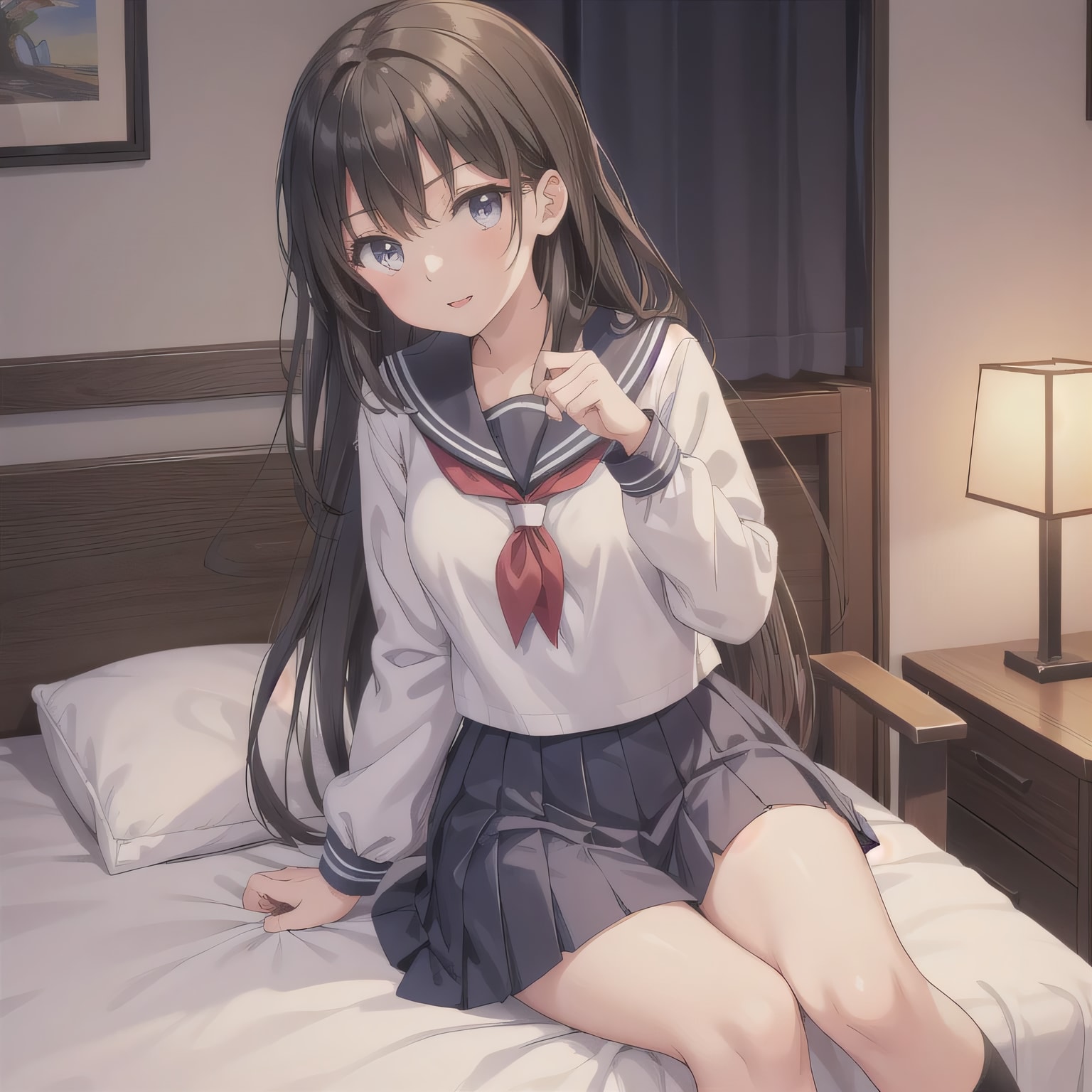 黒髪ロングで寝室の少女２２ | の人気AIイラスト・グラビア