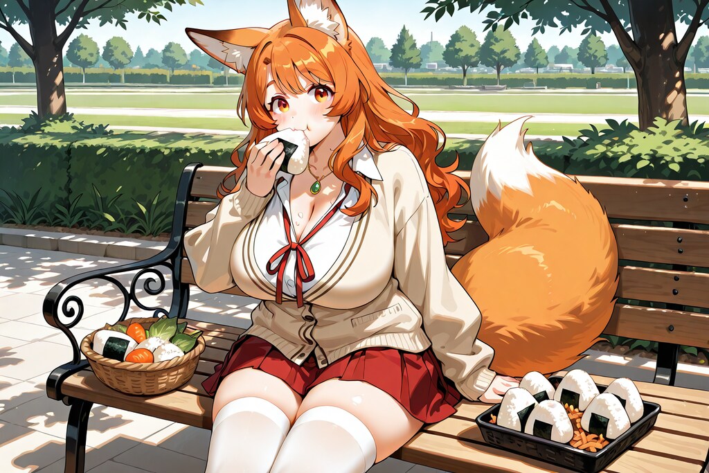 お弁当を食べるムチギツネ